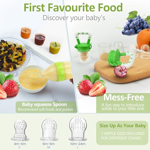 Baby Fruit Feeder Pacifier | Infant Food Feeder Pacifier & Food Dispensing Spoon | Fresh Fruit Teethers for Babies | Silicone Feeder Baby,Mesh teethers for Babies Gifts for Boys and Girls - color: 03-Green