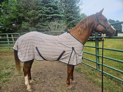 Navy Beige Plaid Horse Stable Sheet with Front Gussets, Lightweight Polyester Sheet for Horses, Travel, Stable & Show Use (Navy Beige Plaid, 80") - size: 80"