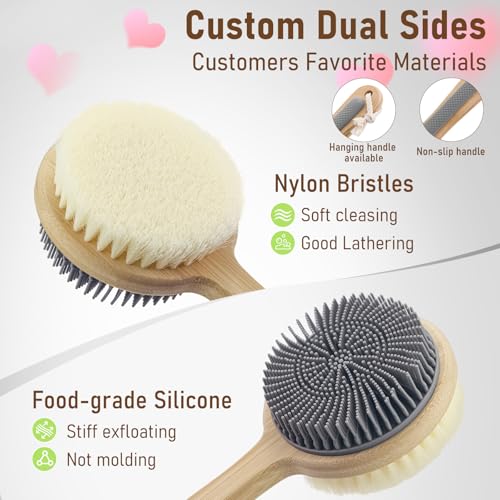 Back Scrubber for Shower & Body Scrubber 2 Pack - Silicone & Nylon Bristles - color: Grey