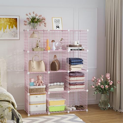 C&AHOME Wire Cube Storage, 12 - Cube Organizer Metal C Grids, Closet, Pink - color: Pink