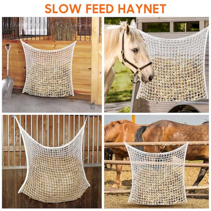 Slow Feed Hay Net, 2 PCS Large Capacity Hay Bags for Horses, Easy-to-Hang - color: White 2-pack
