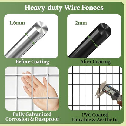 Black PVC Coated Welded Wire Fencing,2"x2" 16 Gauge,48inch H x 100ft L Garden Wire Fence Roll,2/3/4/5/6ft Tall x 50/100 ft Long Vinyl Coating Metal Wire Mesh for Yard,Farm,Dog,Vegetable Protection - color: Black, size: 2"x2" 48inx100ft