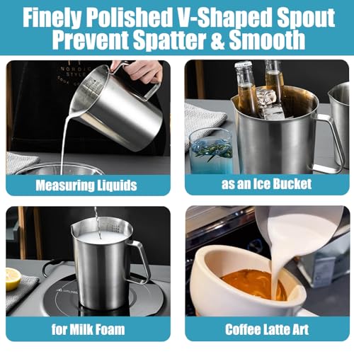 Stainless Steel Pitcher with Lid & Handle, 70 oz/2000+ ml