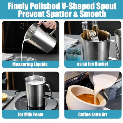Stainless Steel Pitcher with Lid & Handle, 70 oz/2000+ ml