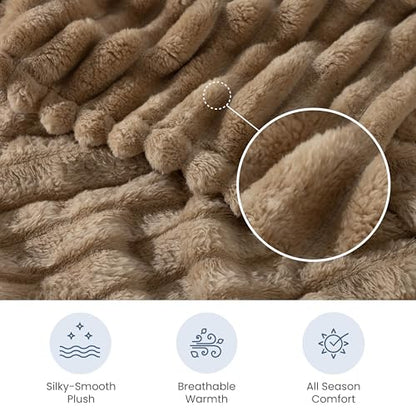 Berkshire Ribbed VelvetLoft® Throw – 330gsm Medium Weight Plush, Extra Soft & Warm Plush Throw Blanket for Bedroom, Couch, Travel – Durable & Easy Care(Irish Cream, Throw Size 50" x 60") - color: Irish Cream, size: Throw (50 in x 60 in)