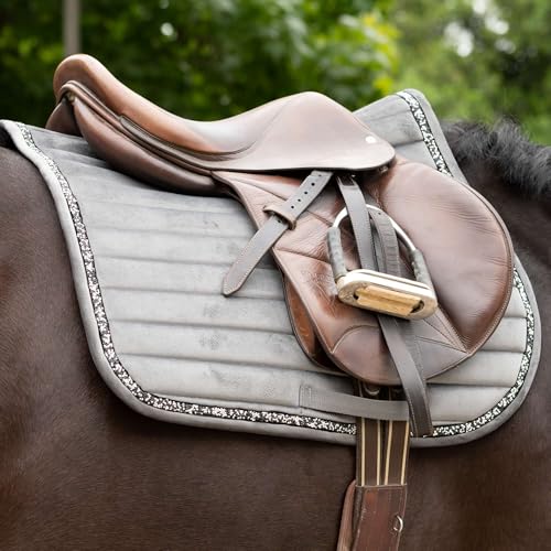 Equinavia Arendal Matching English Riding Horse Set | All Purpose Saddle Pad, Brushing Boots, and Ear Bonnet - color: Grey/Silver