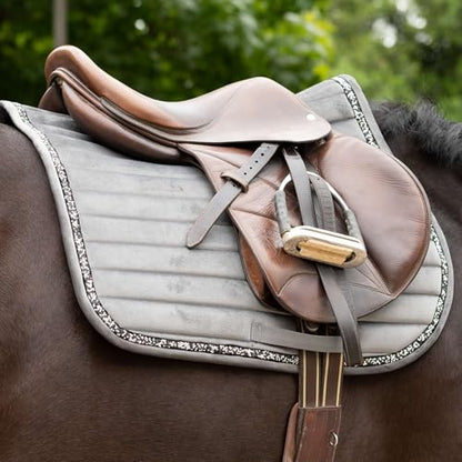 Equinavia Arendal Matching English Riding Horse Set | All Purpose Saddle Pad, Brushing Boots, and Ear Bonnet - color: Grey/Silver