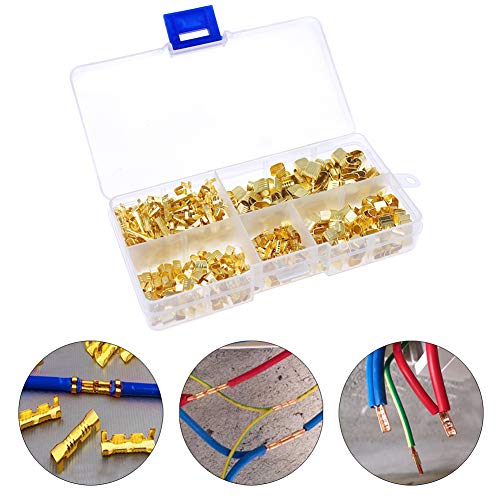 500 Pcs U Shape Copper Ring Terminals Crimp Kit - Non-Insulated Assortment Cable Wire Spade Electric Butt Connector Kit