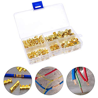 500 Pcs U Shape Copper Ring Terminals Crimp Kit - Non-Insulated Assortment Cable Wire Spade Electric Butt Connector Kit