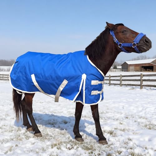 Miniature Horse Pony Horse Blanket, 1200D Winter Turnout Blanket for Pony Breeds/Small Pony/Tiny Horse/Small Breed Horse/Foal,Donkey Blanket with 220g Polyester Filling Liner (47inch, Blue) - size: 90cm-47inch