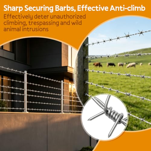 Real Barbed Wire 1320FT, 4 Point Barbed Wire Roll 18 Gauge for Craft - size: 1320FT - 400M