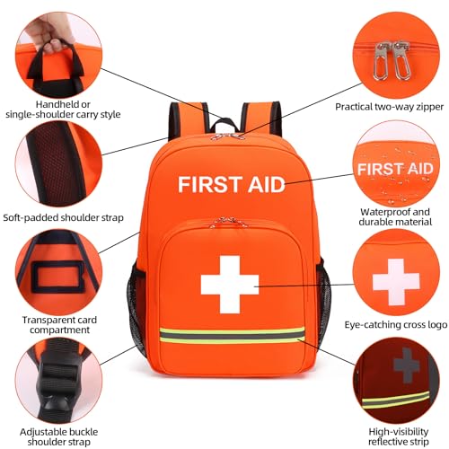 First Aid Backpack Empty, Orange Emergency Medical Backpack with Portable Bag for Pet First Aid Kits, Home, Car, Travel, Camping, Emergency Supplies Storage 15.8x11.8x6.3 inch