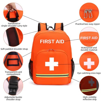 First Aid Backpack Empty, Orange Emergency Medical Backpack with Portable Bag for Pet First Aid Kits, Home, Car, Travel, Camping, Emergency Supplies Storage 15.8x11.8x6.3 inch