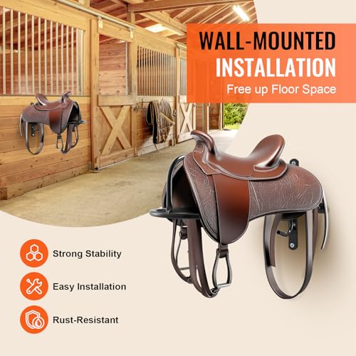 VEVOR Wall Mount Saddle Rack, 27.3 x 16.3 x 12.5 in, 8 Packs Horse Saddle Rack with Pad Bar, Portable Saddle Stand for English & Western Saddle, Horse Tack Storage for Equestrian Garden, Black - style: Wall Mounted Saddle Stand-8 Pcs