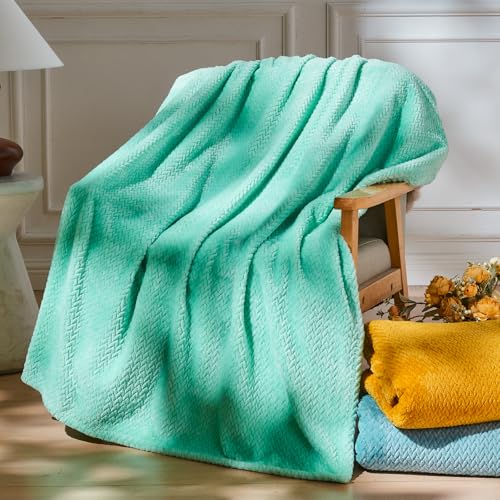 NEWCOSPLAY Fleece Leaves Pattern Throw Blanket, Aqua, 50"x60" - color: Aqua, size: Throw(50"x60")