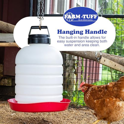 FARM-TUFF Hanging Chicken Waterer, 5 Gallon Capacity - Plastic Poultry Fountain with Top Fill Design - Automatic Water Dispenser for Chickens, Ducks, Turkeys & Game Birds - size: 5G