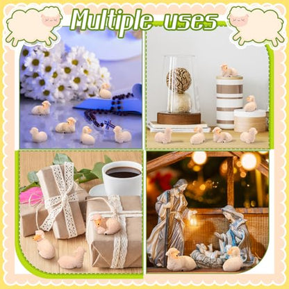Wesiti 50 Mini Sheep Figurines Lamb Miniature Resin Sheep Figurine Lamb Statue Religious Animal Miniature Decor for Cake Toppers Christian Gift First Communion Baptism Favors Micro Landscape (Retro)