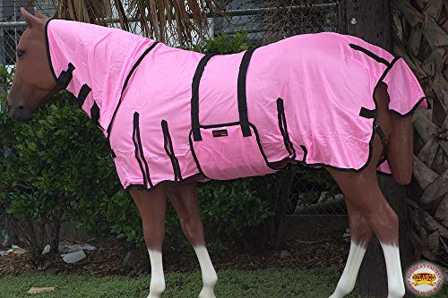 HILASON 66 in Horse Fly Sheet Pink W/Black Piping UV Protect - color: Pink W/ Black Piping, size: 66 In