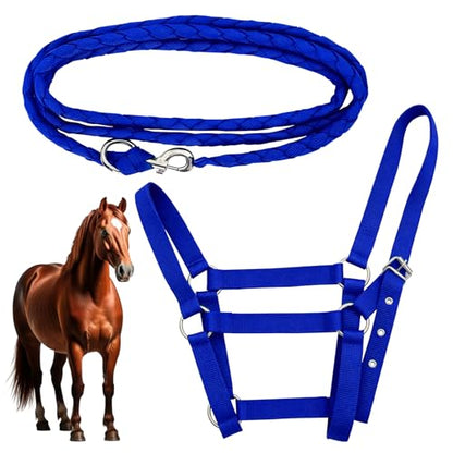 Adjustable Nylon Horse Halter & Matching Lead Set for Horses - color: BLUE