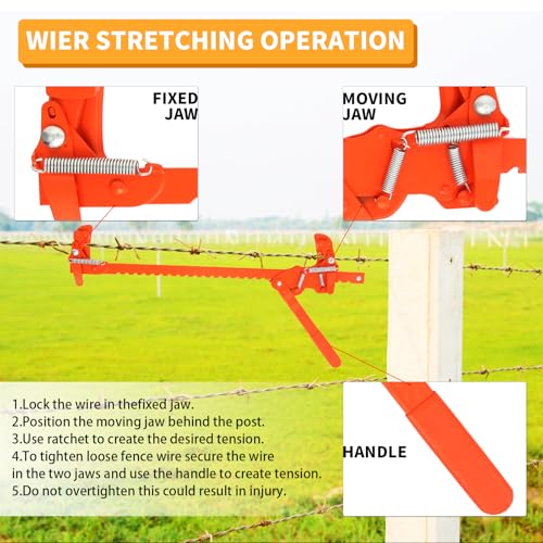 Heavy Duty Carbon Steel Fence Stretcher Tool, All Purpose Wire Tensioner for Barbed & Smooth Wire Fence, Fence Fixer and Splicer for Agricultural, Ranch & Residential Fences