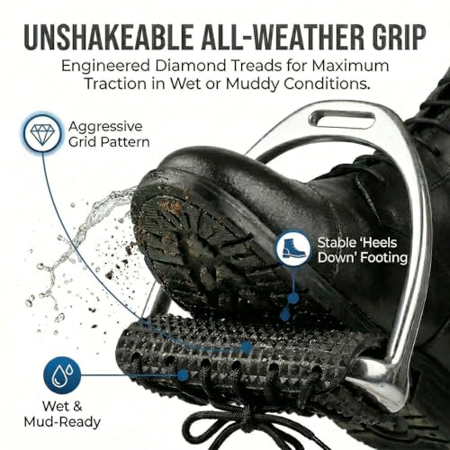 English Stirrup Pads Non Slip Rubber Treads with Shock Absorption Saddle-Safe Wrap Around Stirrup Iron Pads Horse Riding Gear for Safety Stirrups Jumping & Trail Riding 4.75"-1 Pair