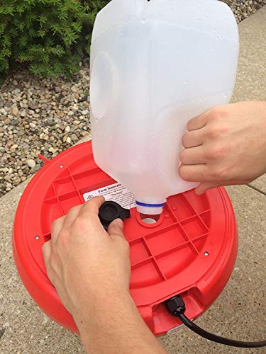 Farm Innovators Thermostatically Controlled Heated 3 Gallon Plastic Outdoor Year Round Hanging Water Fountain for Poultry Watering, Red | Thermostatically controlled, foldable legs adjust to three different heights, keeps water from freezing down to 0° F