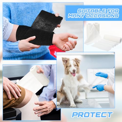 Nuanchu 3 Pcs Self Adhesive Cohesive Wrap Bandage 6inch x 5yard, White - color: White