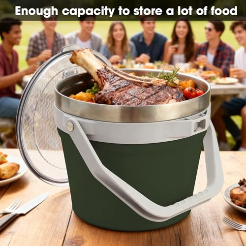 COKTIK 7L Vacuum Insulated Ice Bucket with Lid and Scoop& Tongs，Large capacity Stainless Steel Beverage Bucket for Cocktail, Champagne, Wine, Beer，Large Parties（Army Green Suit） - color: Army Green Suit