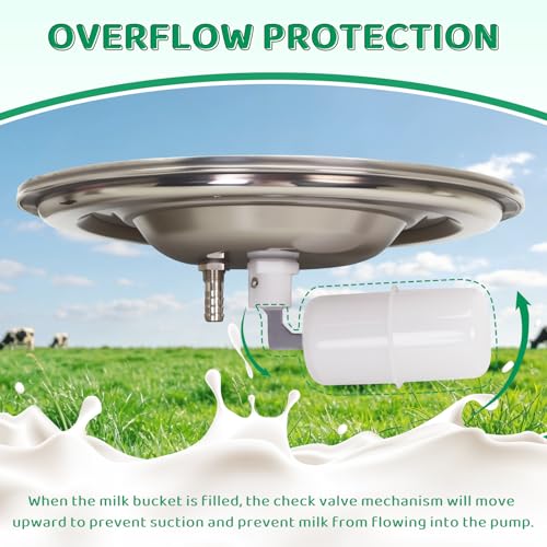 Cow Milking Machine 14L Stainless Steel Bucket Rechargeable Battery Powered 4 Teat Cups for Cows and Goats, Electric Pulsation Portable Milker (4 Stainless Steel Milking Cups Liners)