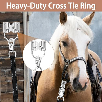 4 Pack Heavy-Duty Cross Ties for Horse - Adjustable Nylon Cross Ties with Panic Snap and Bull Snap (56.5"-98.4"), All-in-One Set with 4 Pack Tie Rings & 16 Matching Screws. (4 Pack) - color: 4 PACK