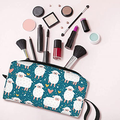 Cute Sheep Love Travel Makeup Bag Cosmetic Organizer Zipper Pouch