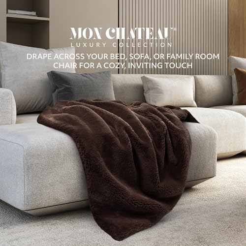 Mon Chateau 60" x 70" Hearthside Faux Fur Throw Blanket, Chestnut | Cozy Layer Comfort For Couch, Bed Or Chair. Lightweight Polyester Fabric With Easy Machine Wash Care - color: Chestnut