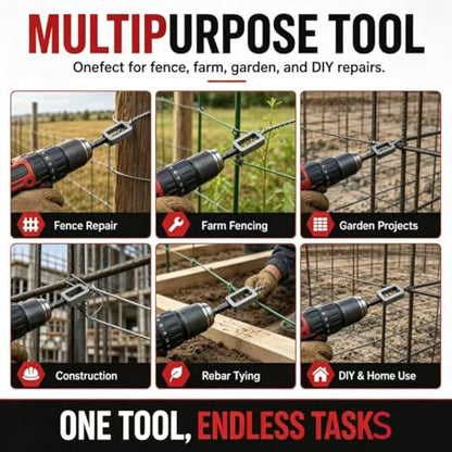Wire Twister for Drill - 2Pcs Heavy Duty Fence Wire Twisting Tool Fits 9 & 11 Gauge Wire, 1/4" Hex Shank Drill Attachments, T-Post Clip Twister and Rebar Tie Wire Twisting Spinner for Farm & Garden