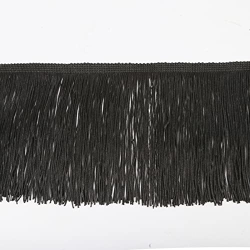 Chainette Fringe Trim 5 Yard x 6 Inches Fabric Tassel Trims - color: Black, size: 6"-5Yards/R