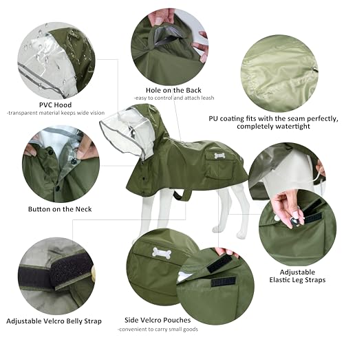 Waterproof Dog Raincoat, Adjustable Reflective Lightweight Pet Rain Clothes with Poncho Hood (Army Green, Small) - color: Army Green, size: Small(9-13lb)