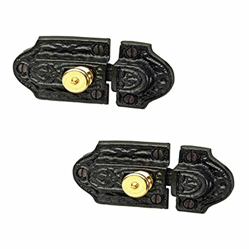 Renovators Supply Manufacturing Ornate Cast Iron Slide Cabinet Latch with Brass Knob Cupboard Door Catch Pack of 2 - color: Antique Brass, size: Pack of 2