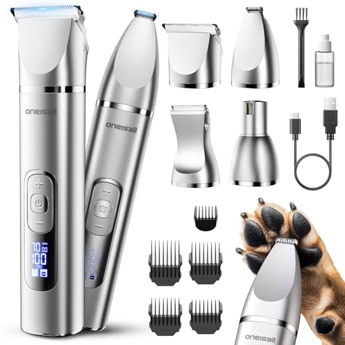 oneisall 4 in 1 Dog Grooming Kit with LCD Display - color: Silver
