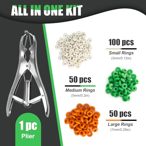 Goat Banding Kit, Stainless Steel Expander Tool 200pcs 3-Size Rubber Bands - color: silver, size: Small