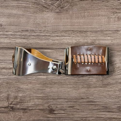 Wooden Wide Western Steel & Leather Covered Stirrups, Wooden Bell Saddle Stirrups (Size: 5.0") - size: Size: 5.0"