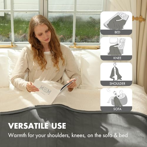 Electric Blanket Throw Grey, Soft Flannel Sherpa, Gift for Grandma - color: 06 - Grey, size: Throw - 50" x 60"