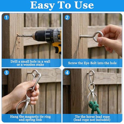 2 Sets Horse Tie Ring with Eye Bolts and Snaps Zinc Alloy Horse Tack and Supplies for Trailers Training