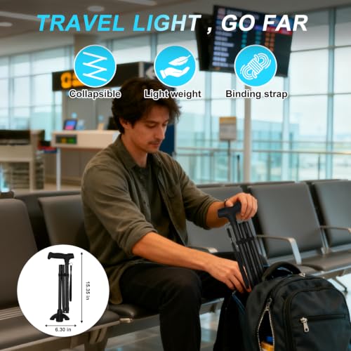 Walking Cane for Men and Women, Extended Handle; Solid Base; Foldable; Adjustable Heights; Lightweight; Heavy-Duty Canes for Seniors (Black) - color: Basic Black Cane(30.31-37.40in)