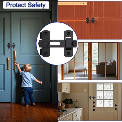4in Barn Door Lock, Heavy Duty 180 Degree Flip Sliding Latch Lock, Black