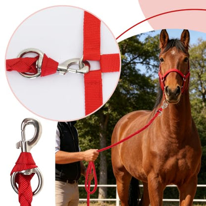 Adjustable Nylon Horse Halter & Matching Lead Set for Horses - color: RED