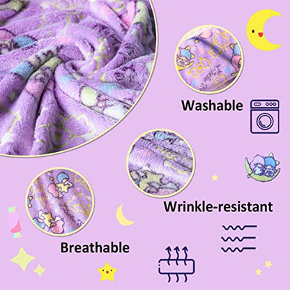 Best Gift Glow in The Dark Moon Throw Blanket with Storage Bag, Soft Throw Blanket for Girls Boys, Gifts for Holiday Birthday, Kids Blanket, Home Travel Use, 50"x60" Purple - color: Moon Purple