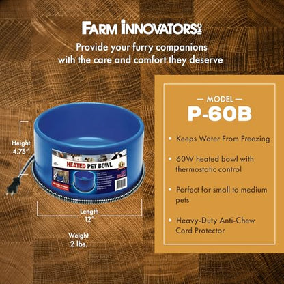 Farm Innovators Premium Plastic Heated Pet Water Bowl, 60 Watts, Blue