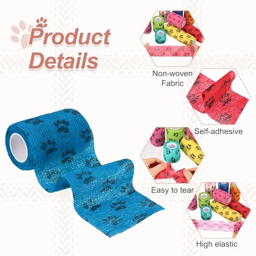 Pet Wrap Bandages, 3 Inch 5 Yard Self Adhesive Bandage Wrap, Pet Non-Woven Tape First Aid Cohesive Gauze, (Light Blue/Paw, 2 Pcs), Intended for Dog/Cat/Bird/Legs/Paws/Wound - color: Light Blue, size: 3 inch