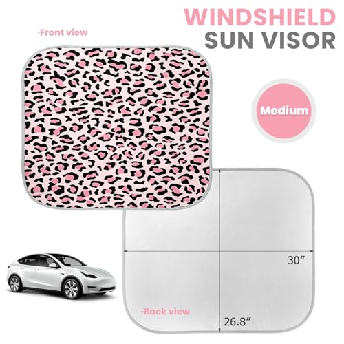 2 PCS Car Front Windshield Shade, Leopard Auto Windshield Sunshade Foldable Sun Blocker to Keep Your Vehicle Cool, Front Windscreen Sun & Heat Protection Cover for Most Vehicles (Pink) - color: Pink