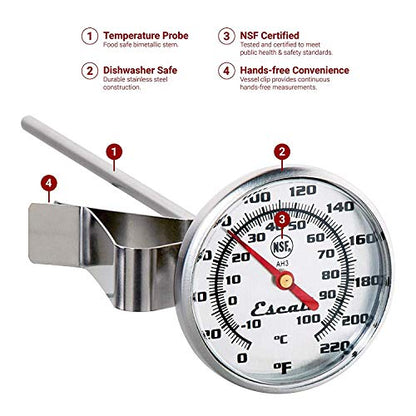 Escali AH3 NSF Certified Commercial Instant Read Large Dial Thermometer W/Clip, Silver - style: Large Dial