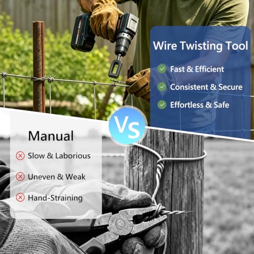 2PCS Electric Wire Twisting Tool, Replaces Hand Twisting, One-Piece Cast Carbon Steel, 1/4" Hex Shank Fits Most Drills, for Fencing, Rebar Tying, Farm & Construction